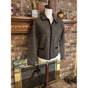 Embassy Row 100% Merino Wool Gray Herringbone Blazer Size Small Zip Front Vtg